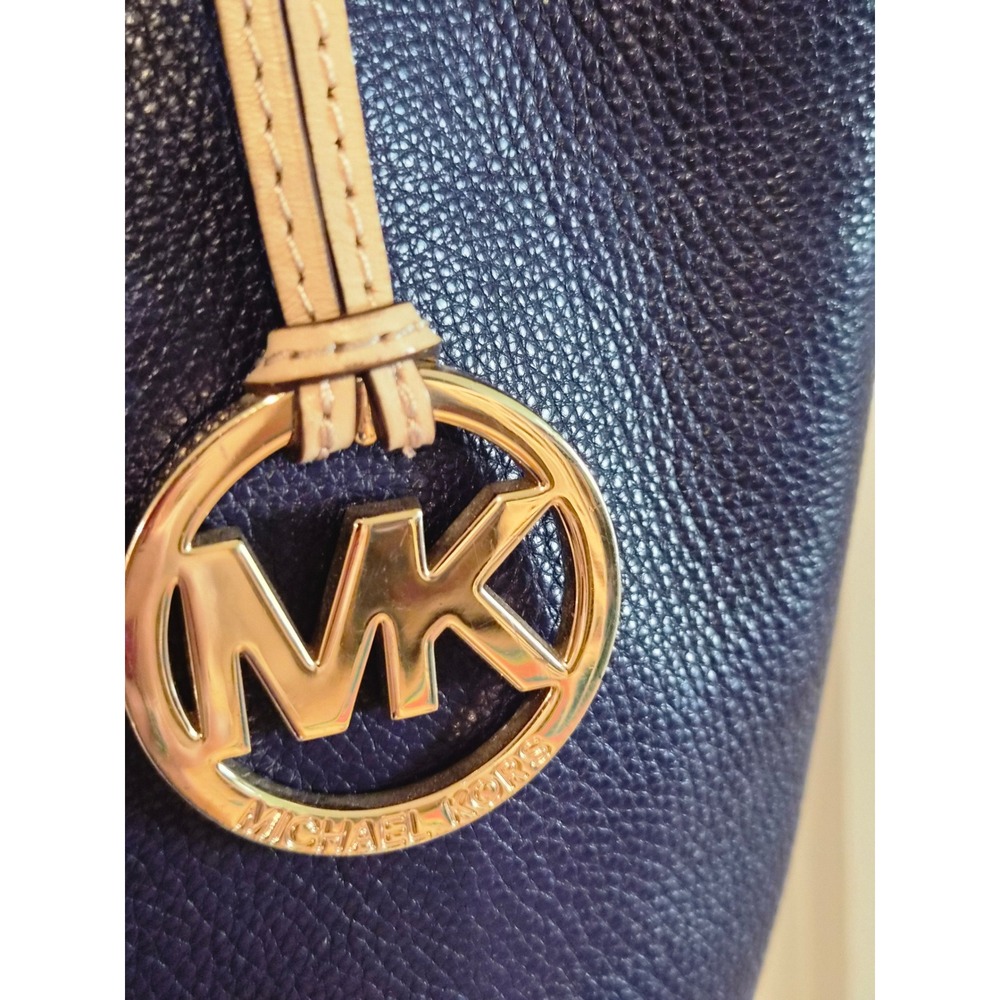 Michael Kors Purple Pebbled Leather Tote Bag Gold Hardware Tan Straps - Picture 2 of 12